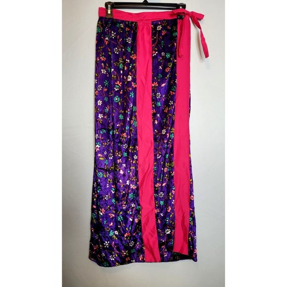 Vintage Maxi Skirt Purple Velour Bright Pink Side Closure No Tags Handmade - Picture 1 of 10